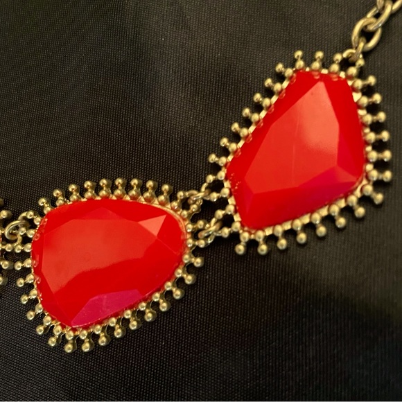 Vintage Red Lucite Gold Tone Statement Necklace - Picture 2 of 6